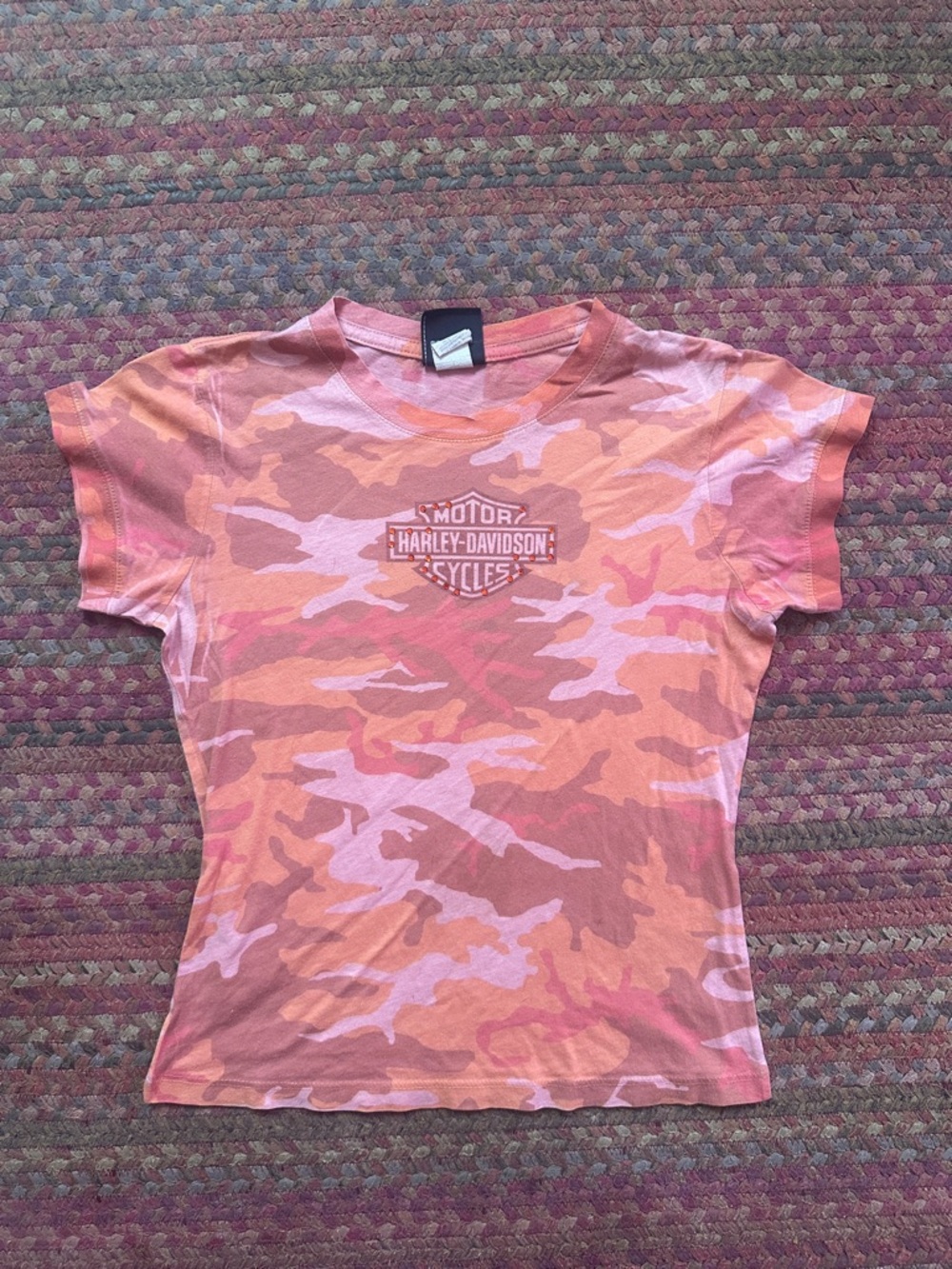 HARLEY DAVIDSON MOTORCYCLES ORANGE CAMO PRINT BABY TEE